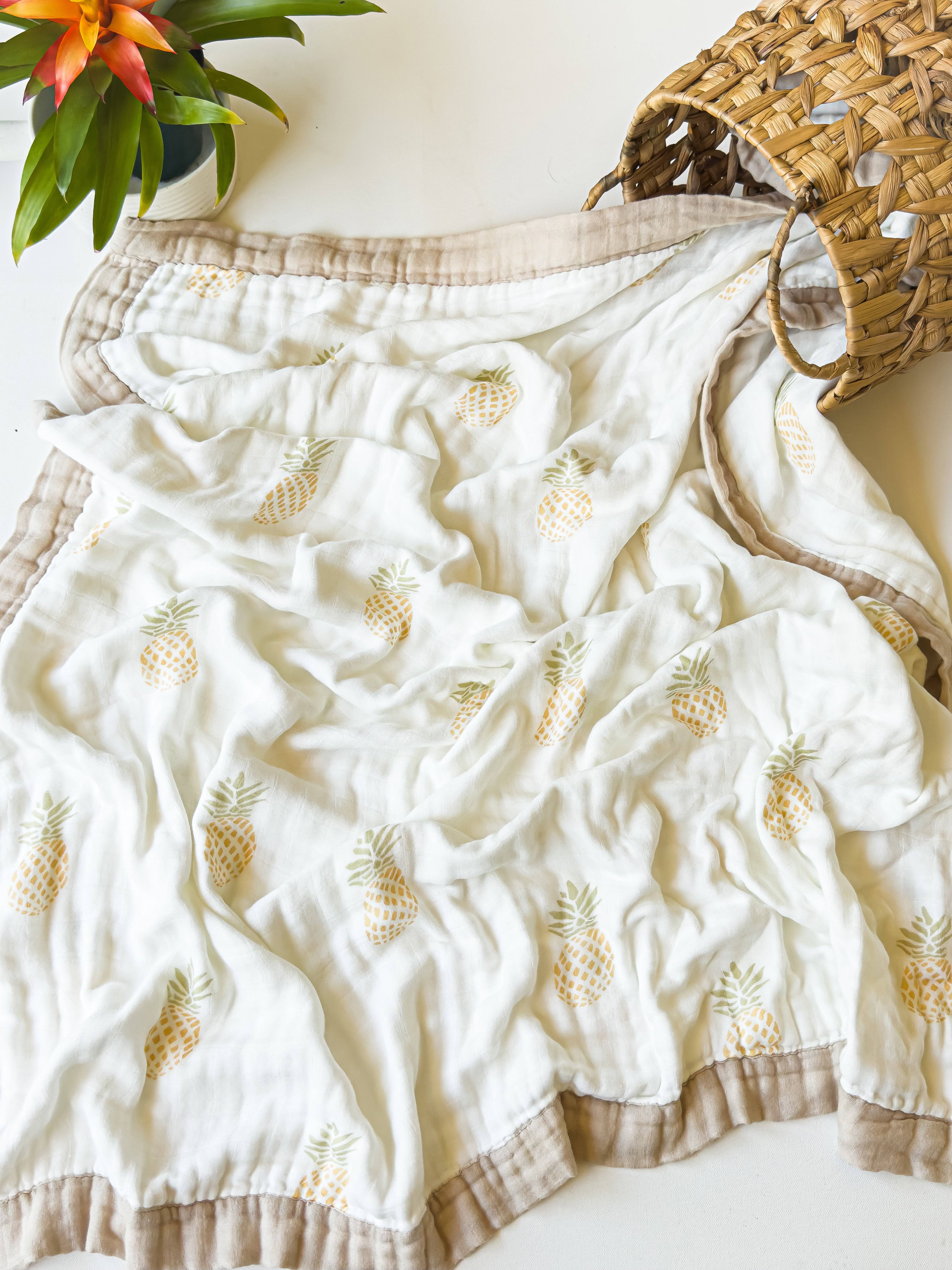 Pineapple 6-Layer Bamboo Muslin Blanket | Tropical Nursery Decor