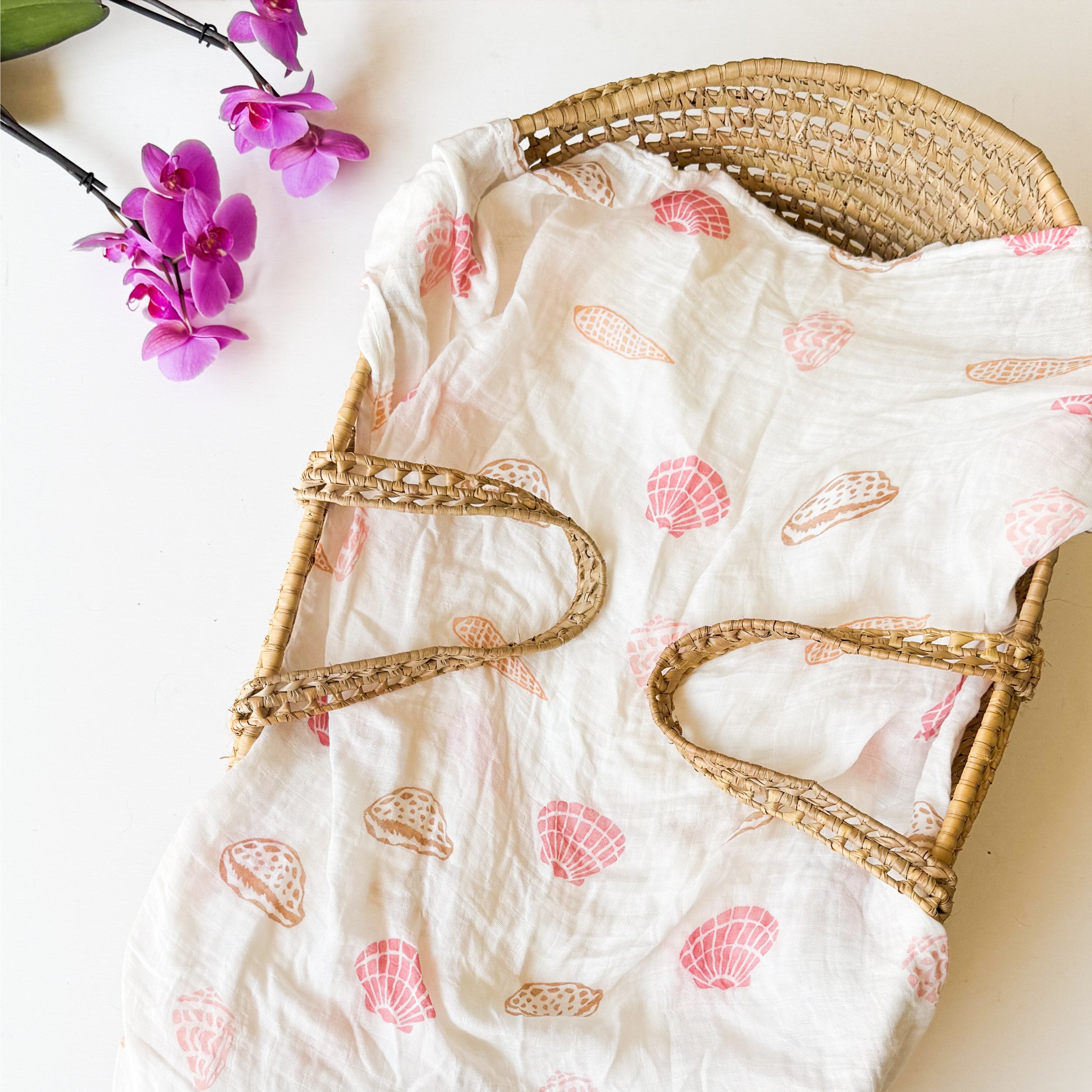 organic swaddle seashell print pinks