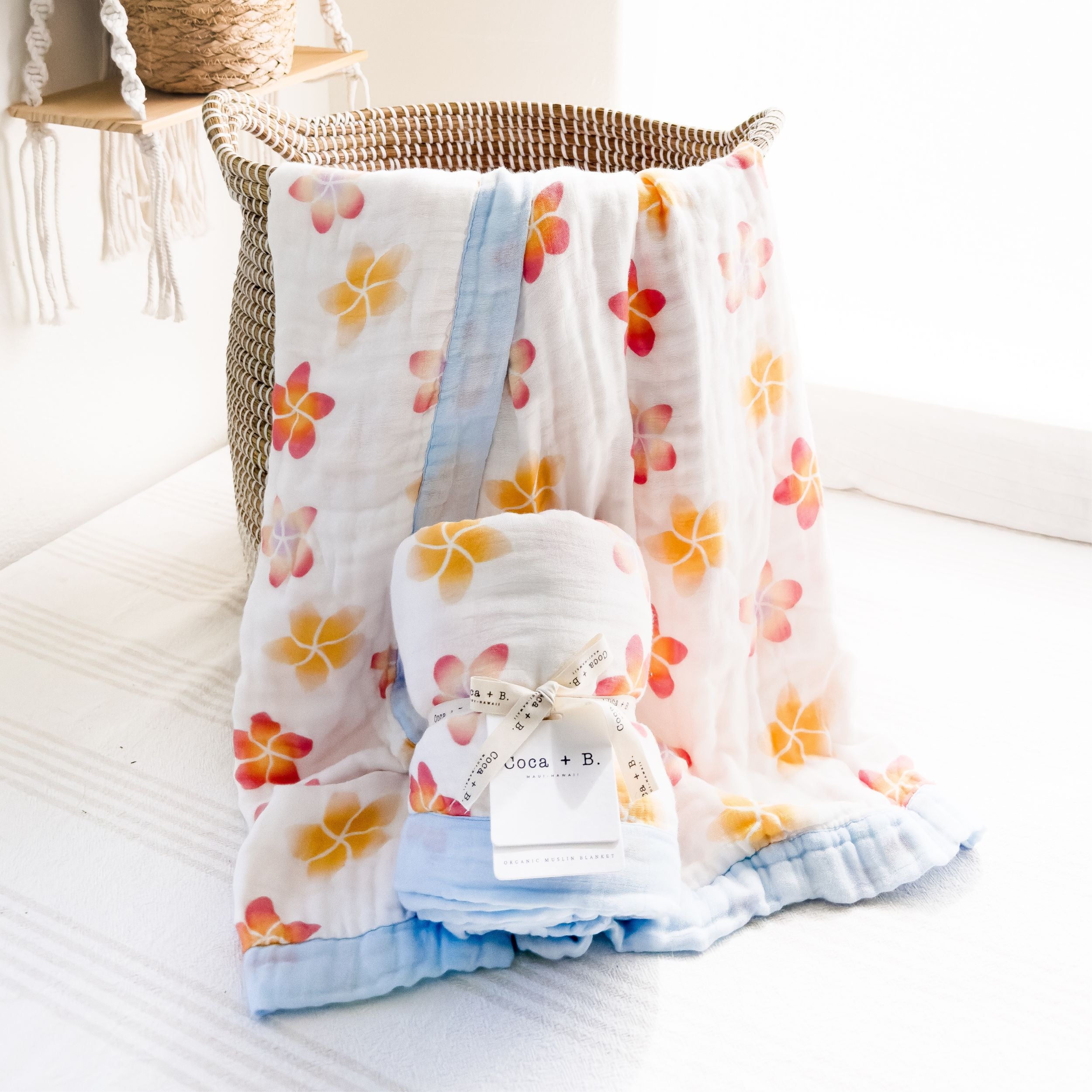 Plumeria Flower 6 Layer Organic Bamboo Muslin Blanket