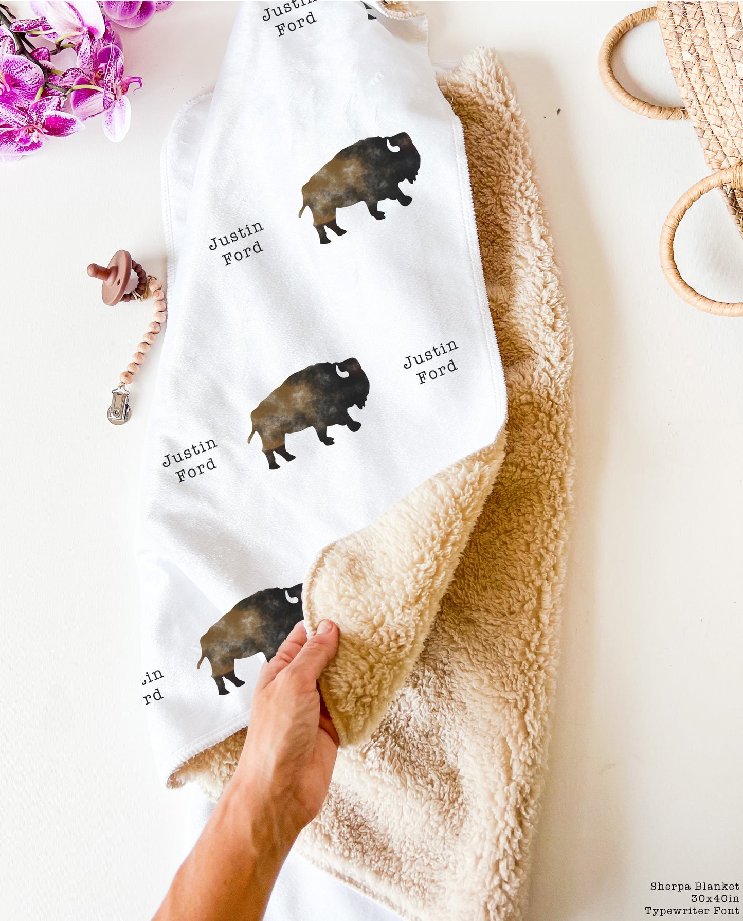 The Bison Print Sherpa Blanket