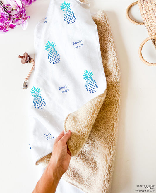 The Blue Pineapple Print Sherpa Blanket