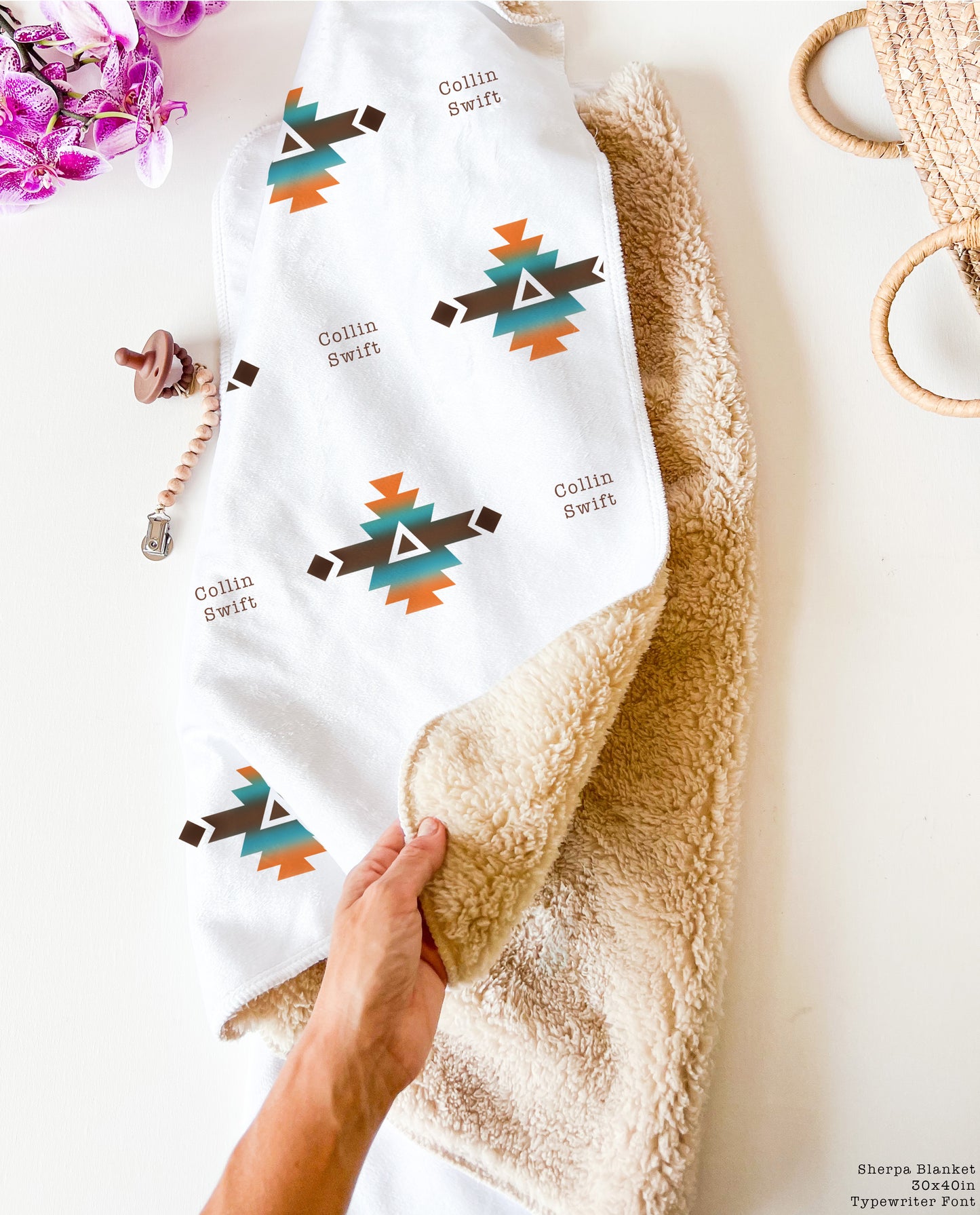 The Orange Aztec Print Sherpa Blanket