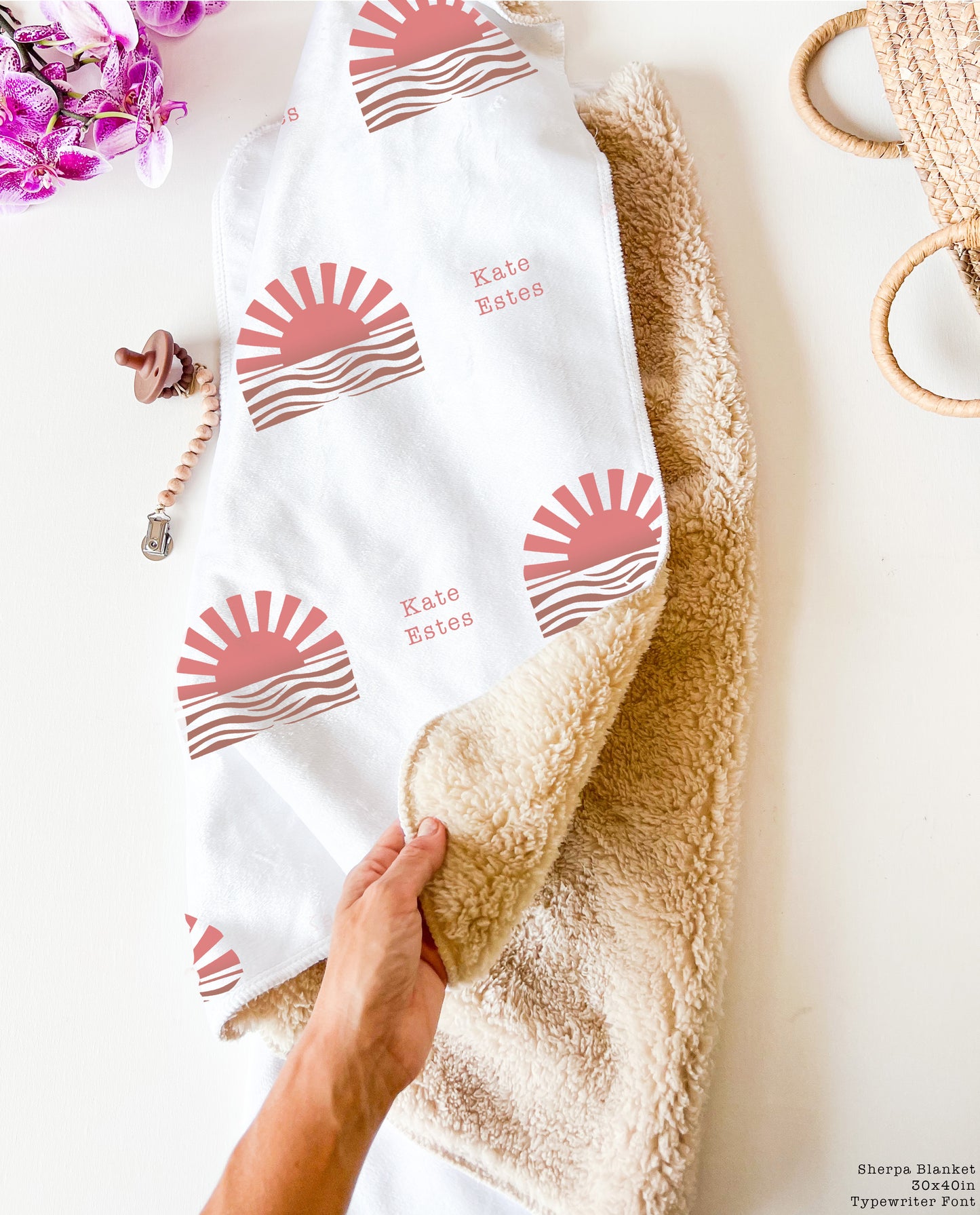 The Mauve Sun & Wave Print Sherpa Blanket