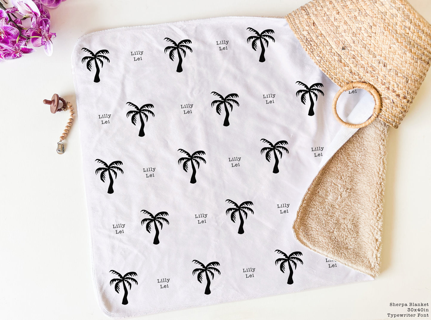 The Black Palm Print Sherpa Blanket